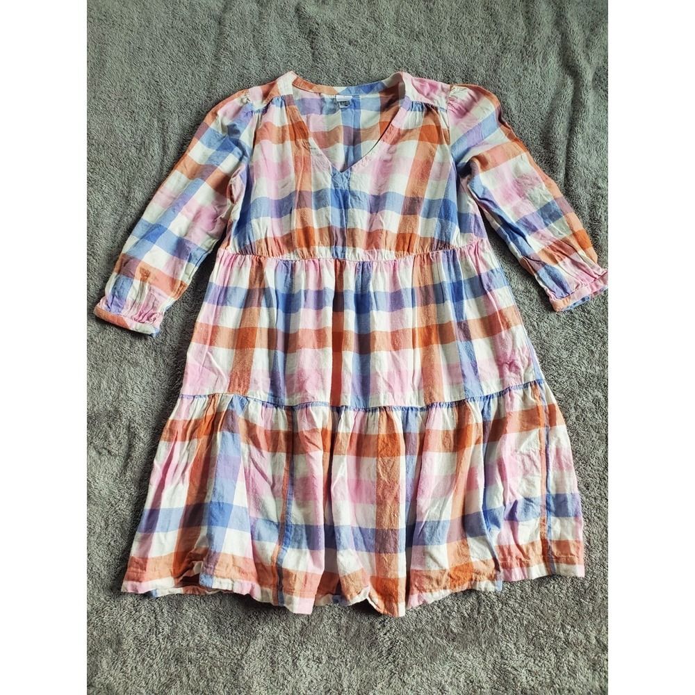 Hanna Andersson Tiered A Line Dress Womens Small Multi Gingham Balloon Sleeve